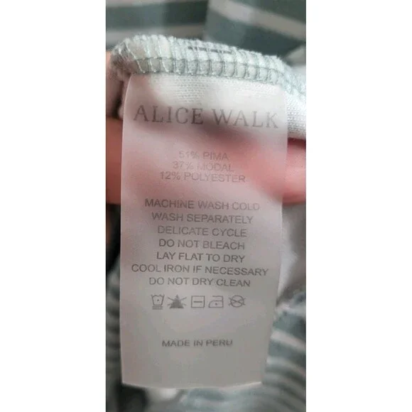 Alice Walk Striped Crewneck Sweatshirt Green White Pima Modal XL Coastal - Picture 5 of 6